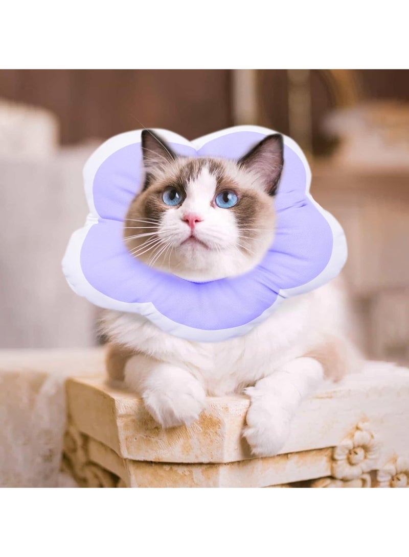 A.M Cat Cone Collar Cat Recovery Collar, Flower Cat Neck Cone Surgery Recovery Elizabethan Collars, Cute Waterproof Adjustable Kitten Soft Cone Collar with Drawstring Design-Purple - Image 1