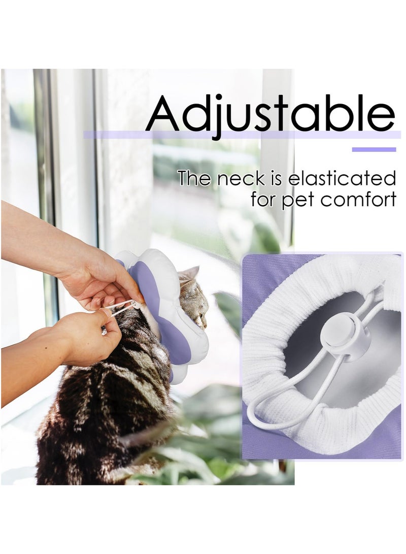A.M Cat Cone Collar Cat Recovery Collar, Flower Cat Neck Cone Surgery Recovery Elizabethan Collars, Cute Waterproof Adjustable Kitten Soft Cone Collar with Drawstring Design-Purple - Image 5