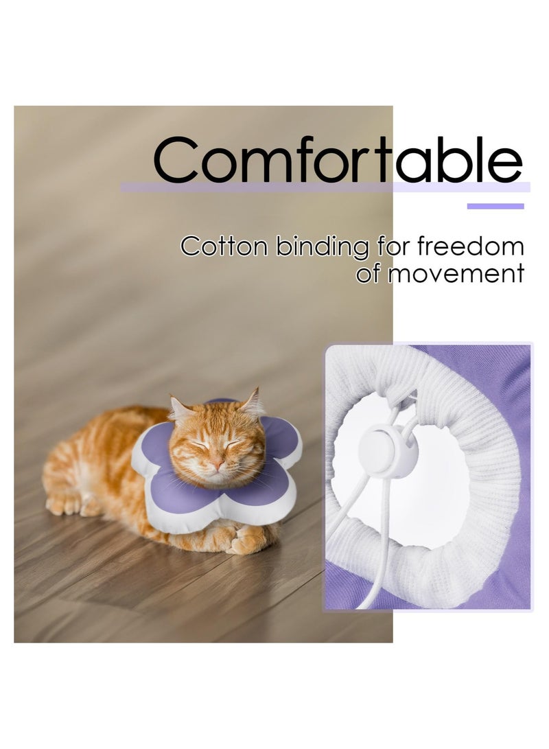 A.M Cat Cone Collar Cat Recovery Collar, Flower Cat Neck Cone Surgery Recovery Elizabethan Collars, Cute Waterproof Adjustable Kitten Soft Cone Collar with Drawstring Design-Purple - Image 2