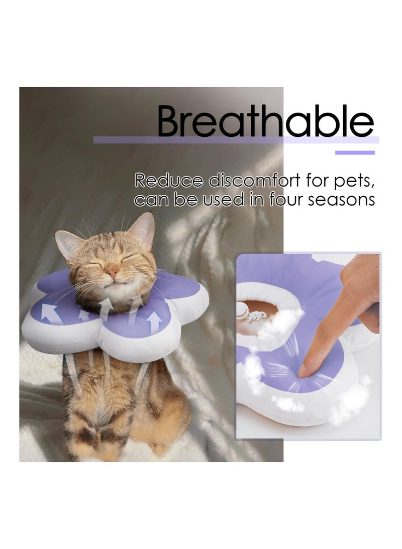 A.M Cat Cone Collar Cat Recovery Collar, Flower Cat Neck Cone Surgery Recovery Elizabethan Collars, Cute Waterproof Adjustable Kitten Soft Cone Collar with Drawstring Design-Purple - Image 3