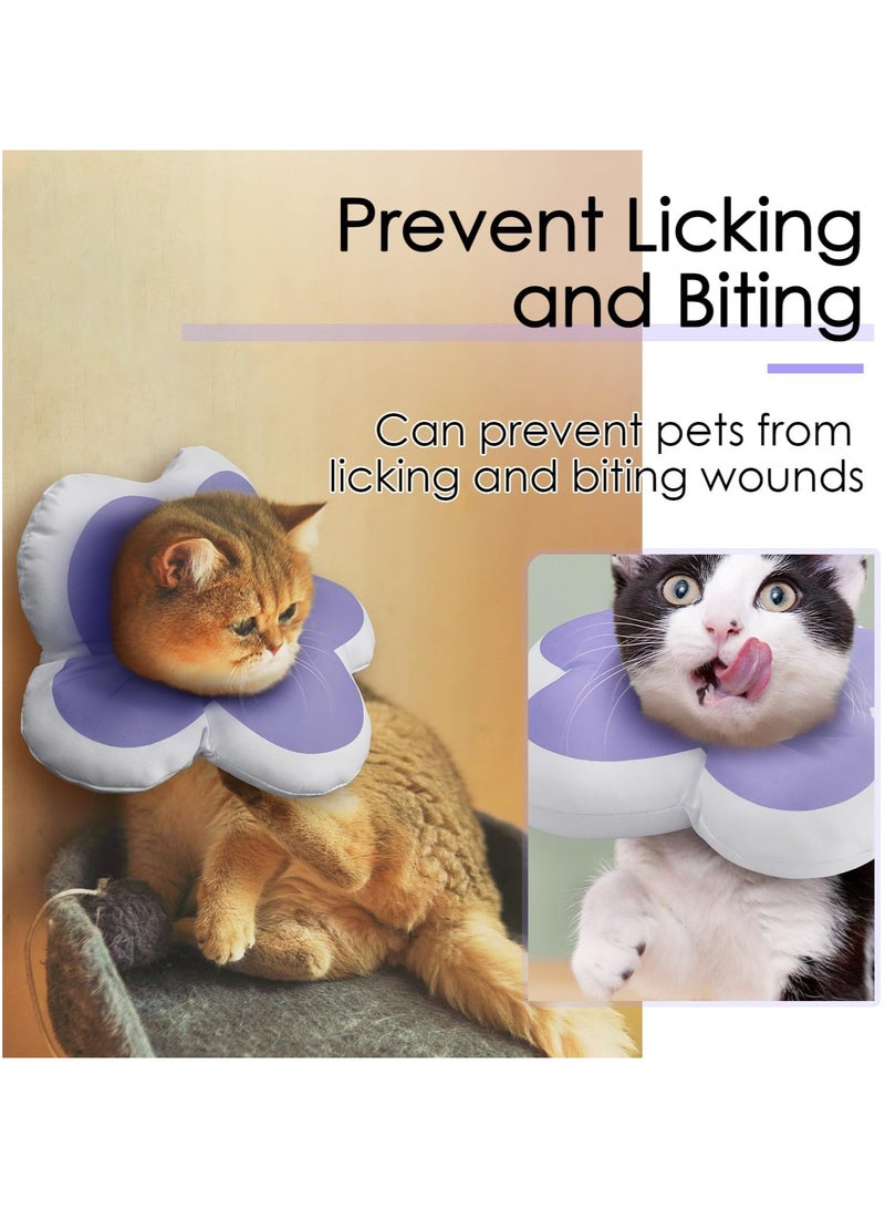 A.M Cat Cone Collar Cat Recovery Collar, Flower Cat Neck Cone Surgery Recovery Elizabethan Collars, Cute Waterproof Adjustable Kitten Soft Cone Collar with Drawstring Design-Purple - Image 4