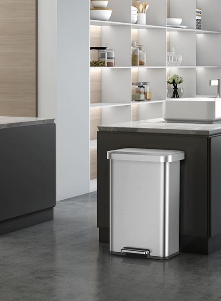 EKO Cozy Step Bin | Stainless Steel Pedal Trash Bin | Soft Close Lid | Fingerprint Resistant Waste Bin | Kitchen & Office Garbage Can | 45L | Silver - Image 2