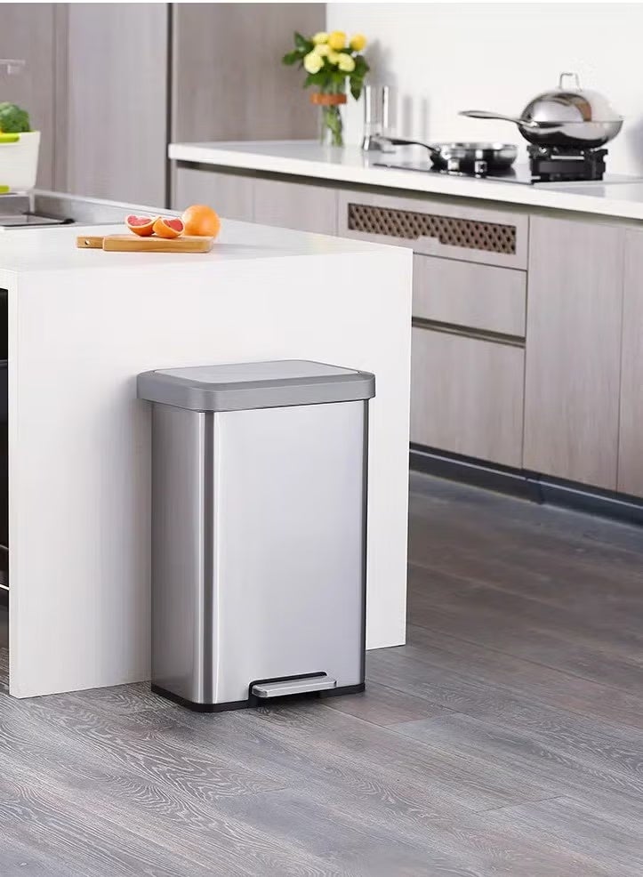 EKO Cozy Step Bin | Stainless Steel Pedal Trash Bin | Soft Close Lid | Fingerprint Resistant Waste Bin | Kitchen & Office Garbage Can | 45L | Silver - Image 3