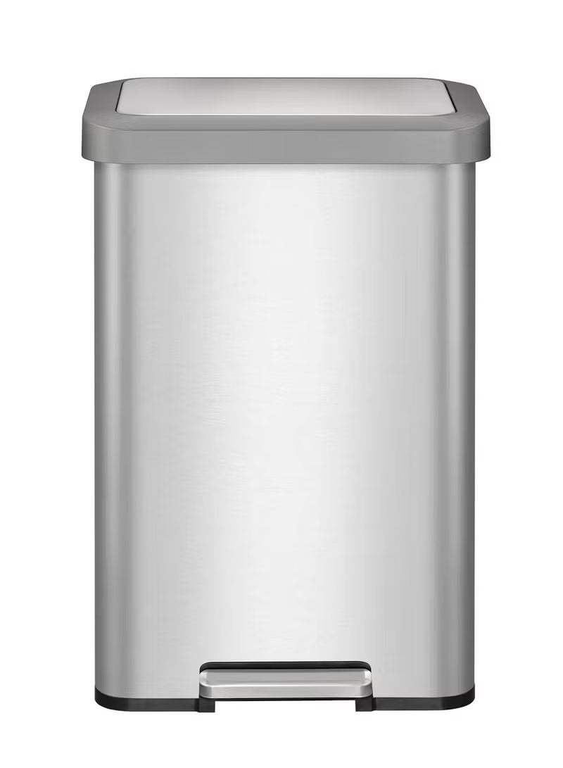 EKO Cozy Step Bin | Stainless Steel Pedal Trash Bin | Soft Close Lid | Fingerprint Resistant Waste Bin | Kitchen & Office Garbage Can | 45L | Silver - Image 1