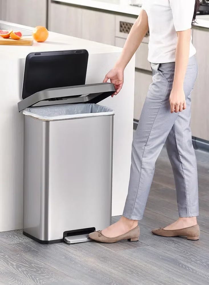 EKO Cozy Step Bin | Stainless Steel Pedal Trash Bin | Soft Close Lid | Fingerprint Resistant Waste Bin | Kitchen & Office Garbage Can | 45L | Silver - Image 4