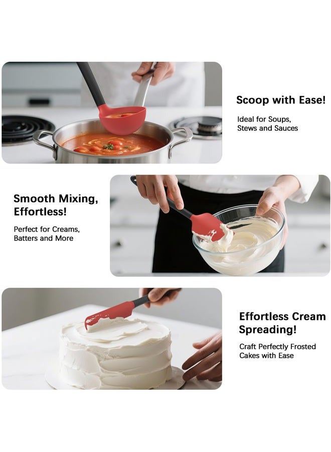 Coukre 14-Piece Silicone Kitchen Cooking Utensils Set with Holder – Heat-Resistant, Food-Grade Kitchen Tools, Spatula, Spoon & Gadgets for Non-Stick Pans, Dishwasher Safe（Red） - Image 4