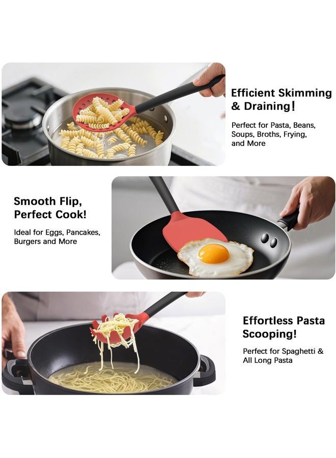 Coukre 14-Piece Silicone Kitchen Cooking Utensils Set with Holder – Heat-Resistant, Food-Grade Kitchen Tools, Spatula, Spoon & Gadgets for Non-Stick Pans, Dishwasher Safe（Red） - Image 3