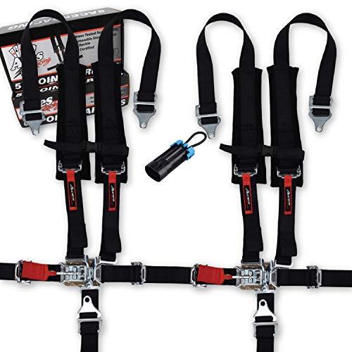 AAAA Aces Racing 5 Point Harness (Pair) Polaris Canam With Bypass plug (Black, 5 Point) - Image 1