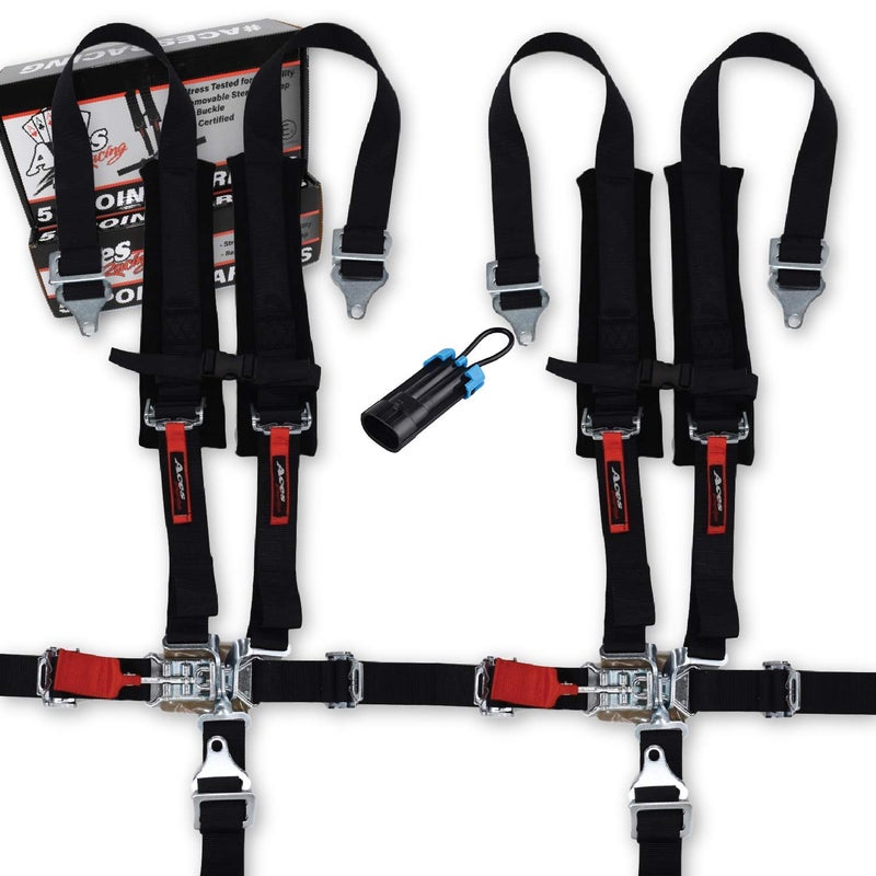 AAAA Aces Racing 5 Point Harness (Pair) Polaris Canam With Bypass plug (Black, 5 Point) - Image 5