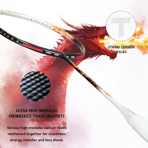 TANSO Wild Fire Full Graphite Ultra Light Weight Carbon Fibre Strung Badminton Racket (35 Lbs Tension,6.5mm ultra slim shaft, 77 Grams, Strung with premium strings and full racquet cover) (Aggressive) - Image 3