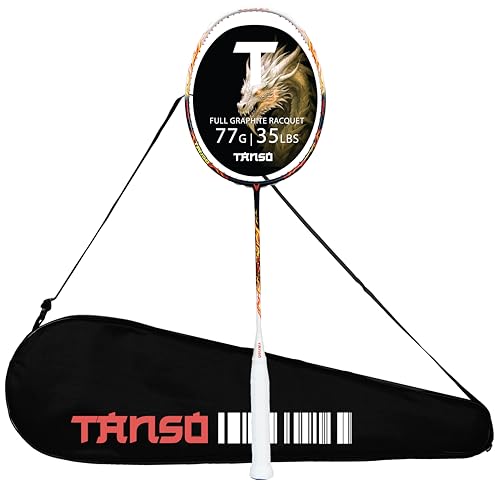TANSO Wild Fire Full Graphite Ultra Light Weight Carbon Fibre Strung Badminton Racket (35 Lbs Tension,6.5mm ultra slim shaft, 77 Grams, Strung with premium strings and full racquet cover) (Aggressive) - Image 1