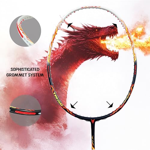 TANSO Wild Fire Full Graphite Ultra Light Weight Carbon Fibre Strung Badminton Racket (35 Lbs Tension,6.5mm ultra slim shaft, 77 Grams, Strung with premium strings and full racquet cover) (Aggressive) - Image 4