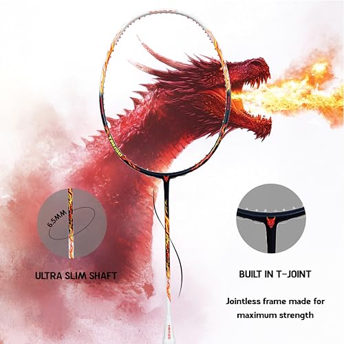 TANSO Wild Fire Full Graphite Ultra Light Weight Carbon Fibre Strung Badminton Racket (35 Lbs Tension,6.5mm ultra slim shaft, 77 Grams, Strung with premium strings and full racquet cover) (Aggressive) - Image 5