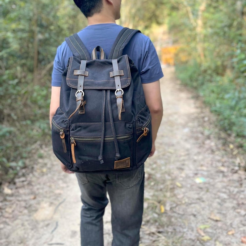 AUGUR High Capacity Canvas Vintage Backpack - for Camping Hiking Travel 12-17" Laptop - Image 3