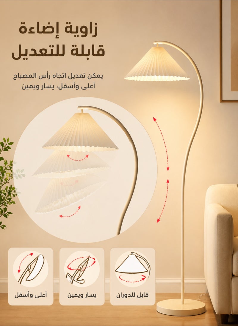 DAI HEART مصباح أرضي عصري قابل للتعديل، مصباح وقوف معدني أبيض مع قاعدة لمبة E27، إضاءة قراءة قابلة للتعتيم لغرفة المعيشة وغرفة النوم والمكتب والديكور المنزلي - Image 2