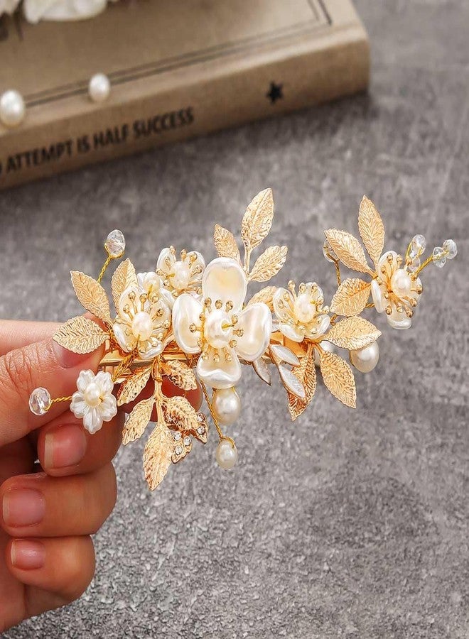 JONKY Gold Flower Hair Clip Bride Wedding Headpiece Bridal Hair Accessories for Women - Image 1