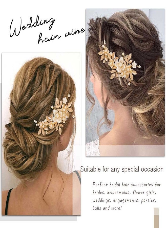 JONKY Gold Flower Hair Clip Bride Wedding Headpiece Bridal Hair Accessories for Women - Image 4