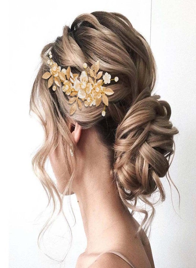 JONKY Gold Flower Hair Clip Bride Wedding Headpiece Bridal Hair Accessories for Women - Image 2