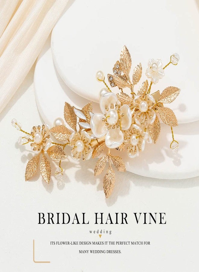 JONKY Gold Flower Hair Clip Bride Wedding Headpiece Bridal Hair Accessories for Women - Image 3