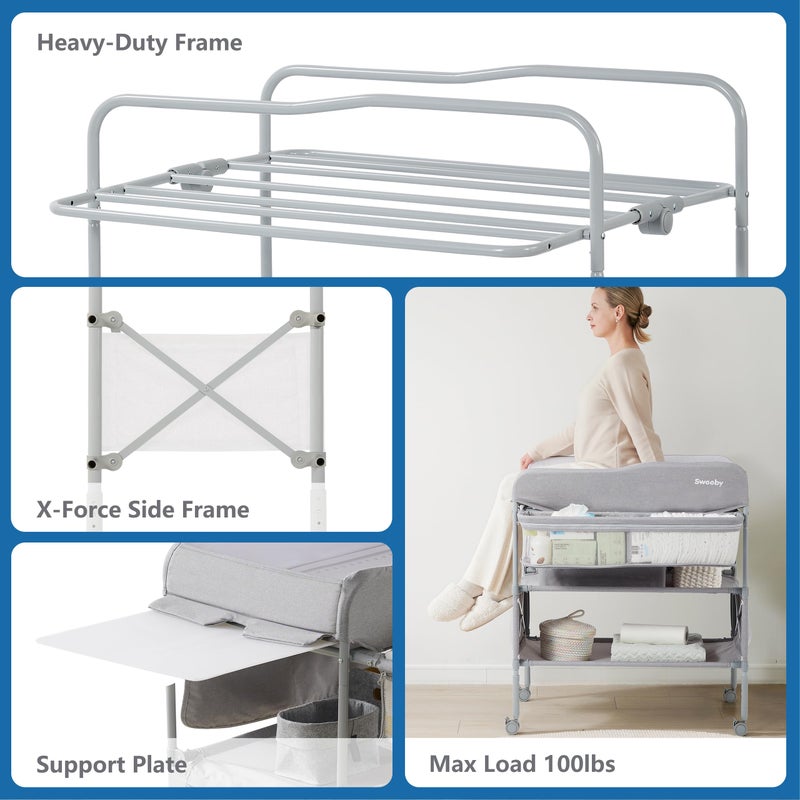 Sweeby Portable Baby Changing Table, Foldable Diaper Changing Station with Waterproof Pad, Mobile Nursery Organizer for Infant & Newborn Essentials, Grey - Image 5