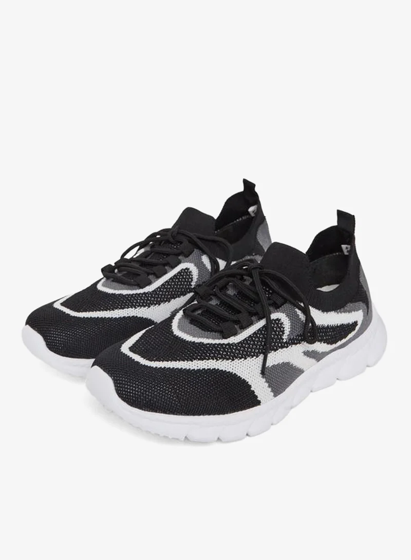 Styli Active Color Block Textured Breathable Lace Up Sneakers