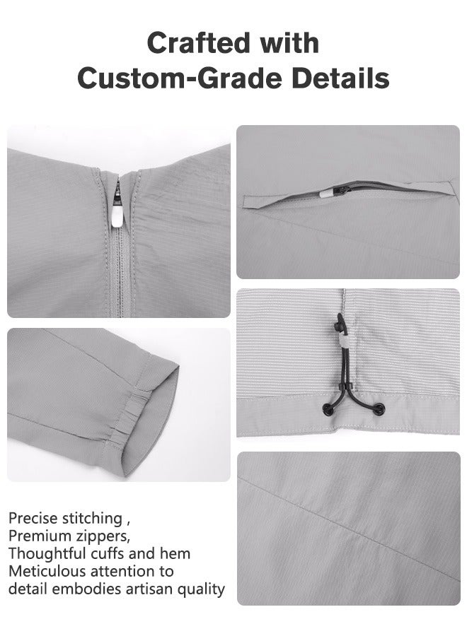 Sunnaltree UPF 50+ UV Sun Protection Clothing for Men, Lightweight Sun Protection Ice Silk Clothing Long Sleeve Hoodie Sun Shirt, Summer Elastic Quick Dry Sun Shirts Full Zipper Fishing Jacket - Image 5