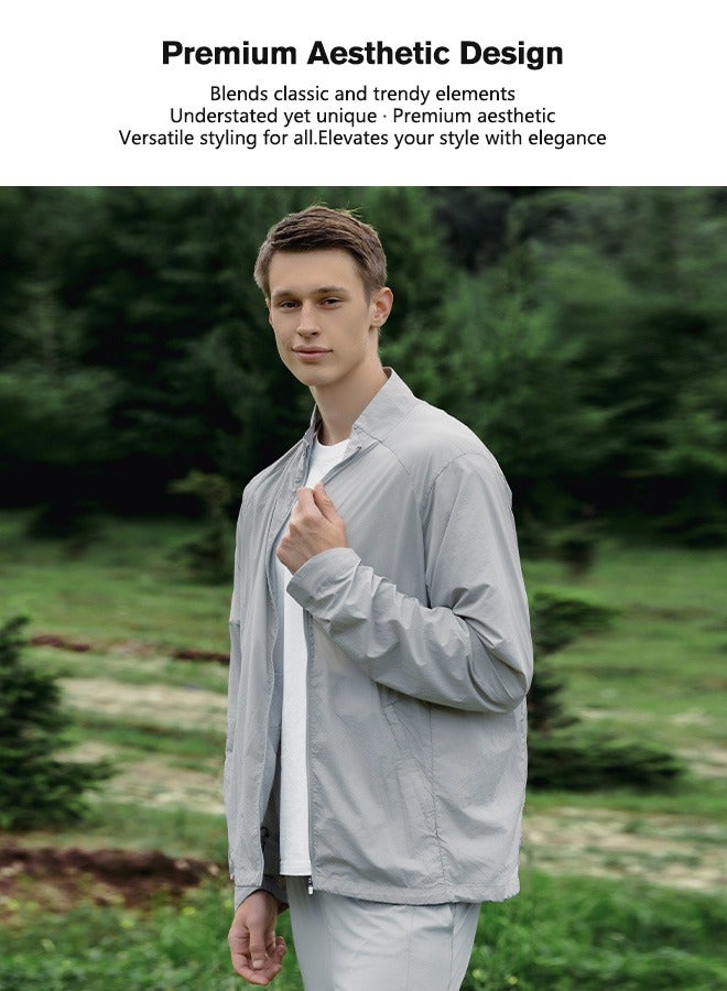 Sunnaltree UPF 50+ UV Sun Protection Clothing for Men, Lightweight Sun Protection Ice Silk Clothing Long Sleeve Hoodie Sun Shirt, Summer Elastic Quick Dry Sun Shirts Full Zipper Fishing Jacket - Image 2