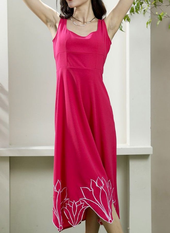Athena Fuchsia Floral Embroidered Midi Dress for Women - Image 3