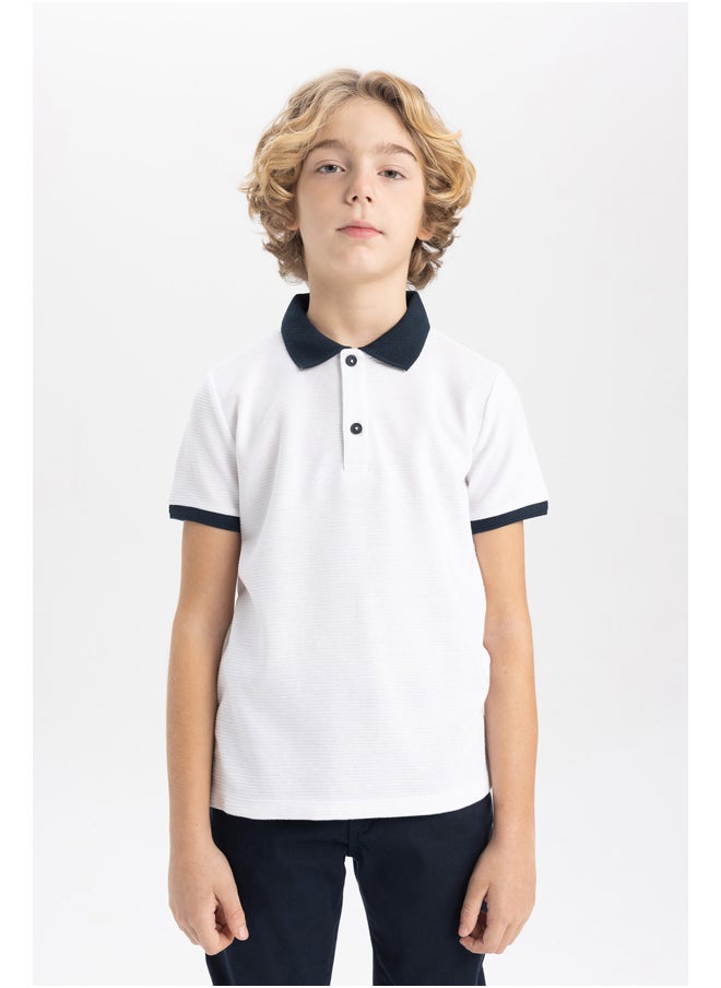 DeFacto Boy Regular Fit Polo Neck Knitted Short Sleeve Polo T-Shirt  - Image 4