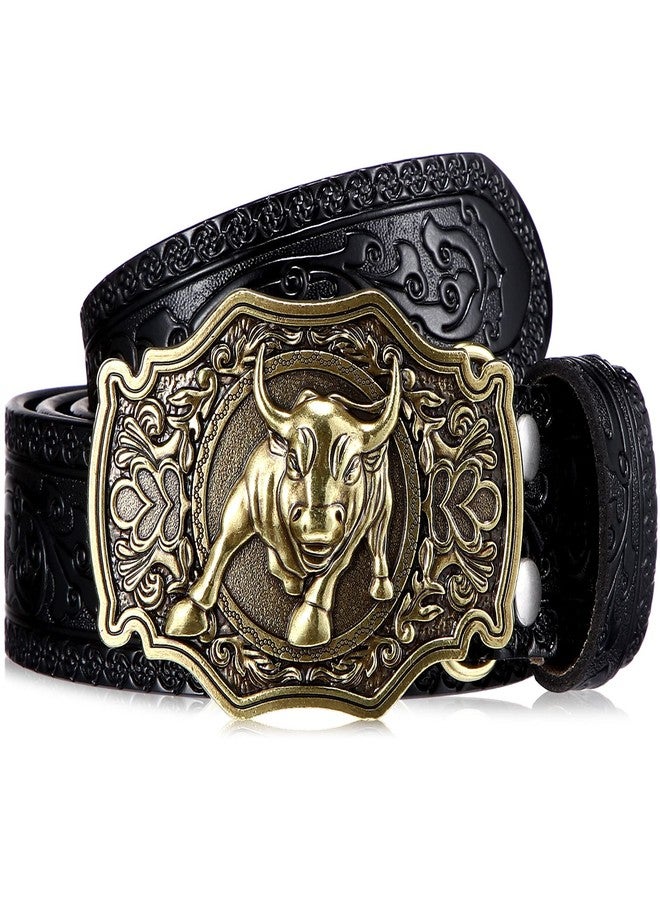 Photect Western Leather Belt, 1.5 Inch Wide, Black, 45 Inch, Unisex, Floral Embossed, Long Lasting, Golf, Buckle - Image 1