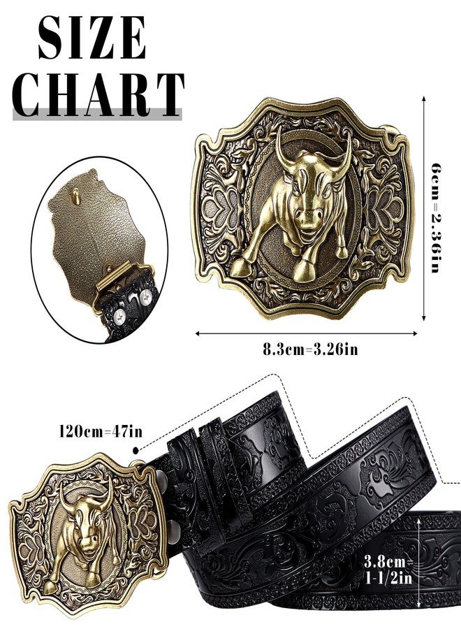 Photect Western Leather Belt, 1.5 Inch Wide, Black, 45 Inch, Unisex, Floral Embossed, Long Lasting, Golf, Buckle - Image 2