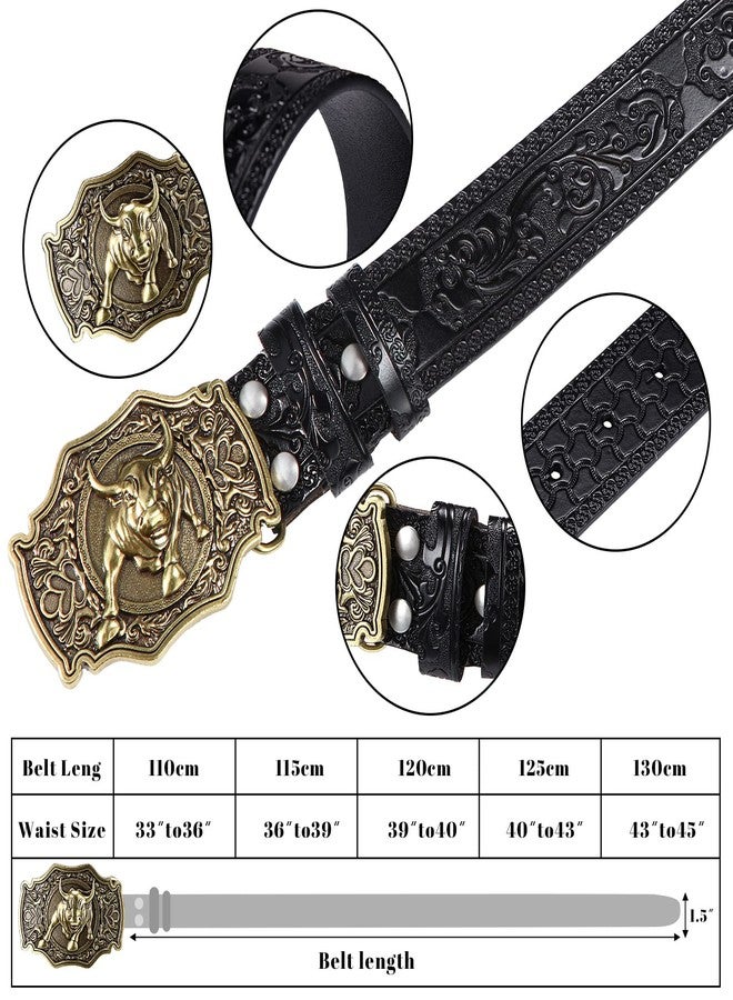 Photect Western Leather Belt, 1.5 Inch Wide, Black, 45 Inch, Unisex, Floral Embossed, Long Lasting, Golf, Buckle - Image 3