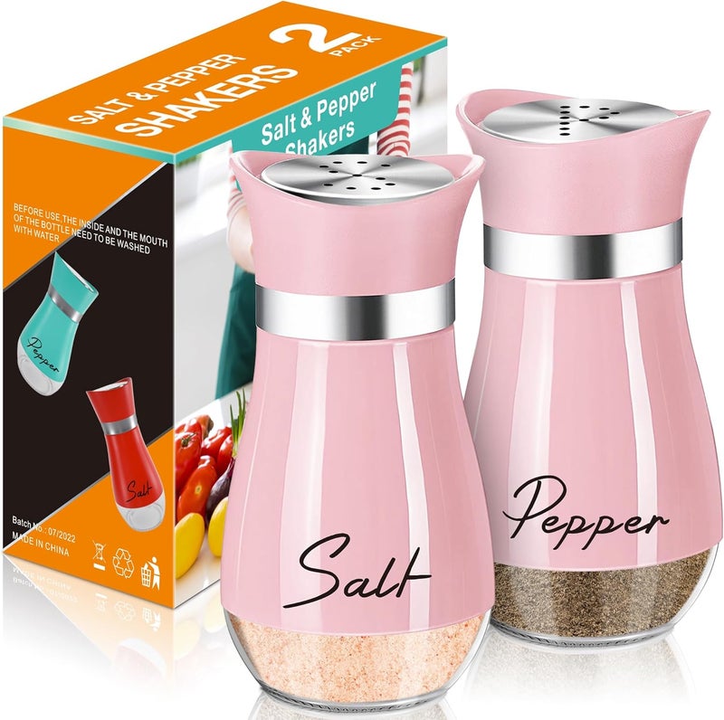 Arrozon Salt and Pepper Shakers Set,4 oz Glass Bottom Salt Pepper Shaker with Stainless Steel Lid for Kitchen Cooking Table, RV, Camp,BBQ Refillable Design (Pink) - Image 1