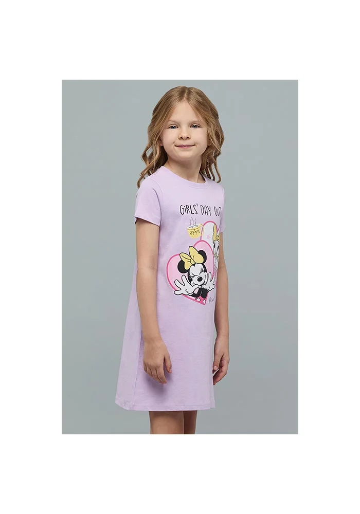 أر أند بي Minnie & Daisy Print Nightdress with Crew Neck and Short Sleeves