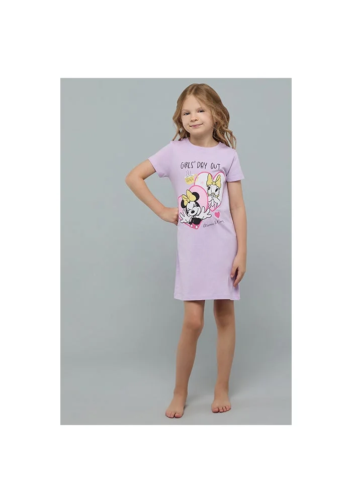 أر أند بي Minnie & Daisy Print Nightdress with Crew Neck and Short Sleeves