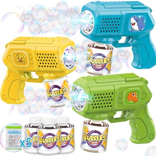 Beria Bubble Guns with Bubble Solution 3 Pack Bubbles Gun Blaster Blower Maker Machine for Boys Girls Birthday Gifts for Ages 3 4 5 6 7 8 Year Old Kid Outdoor Toys for Toddlers Party Wedding - Image 1