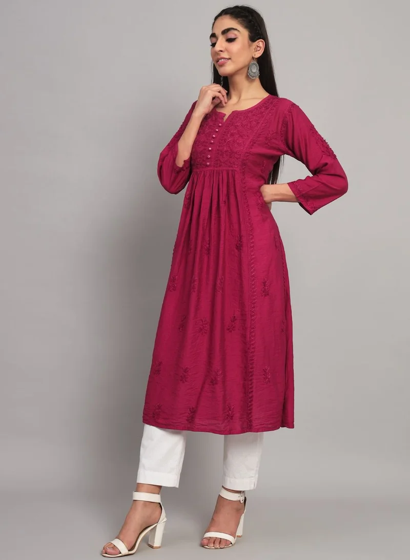 Alaya Hand Embroidered Chikankari Cotton Chanderi A-Line Kurta-AL3608