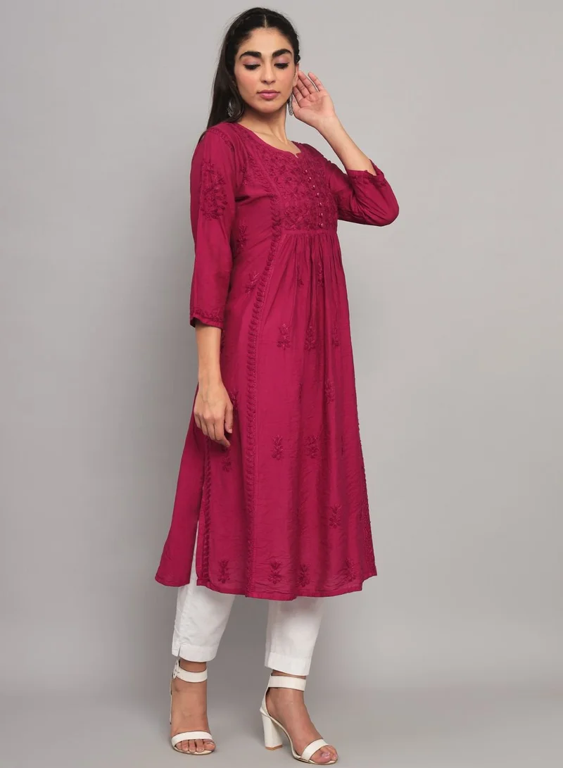 Alaya Hand Embroidered Chikankari Cotton Chanderi A-Line Kurta-AL3608