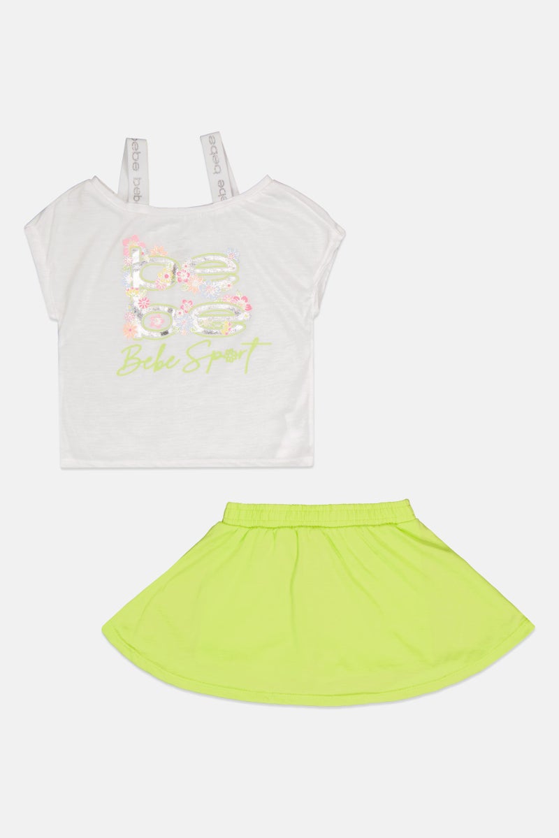 bebe Kids Girl 2 Pcs Cap Sleeve Outdoor Top And Skort Set, Multicolor - Image 2