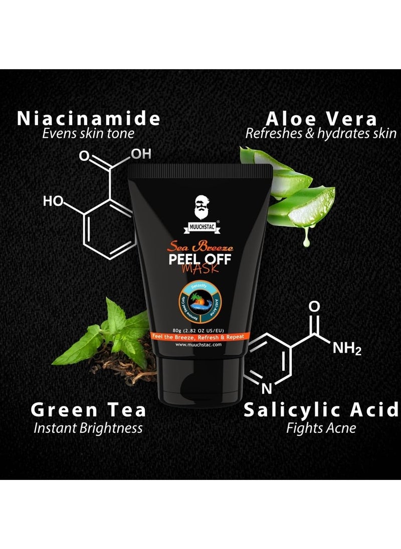 MUUCHSTAC Sea Breeze Peel Off Mask For Men | Blackhead, Acne & Dead Skin Removal Face Pack (80 g)  - Image 3
