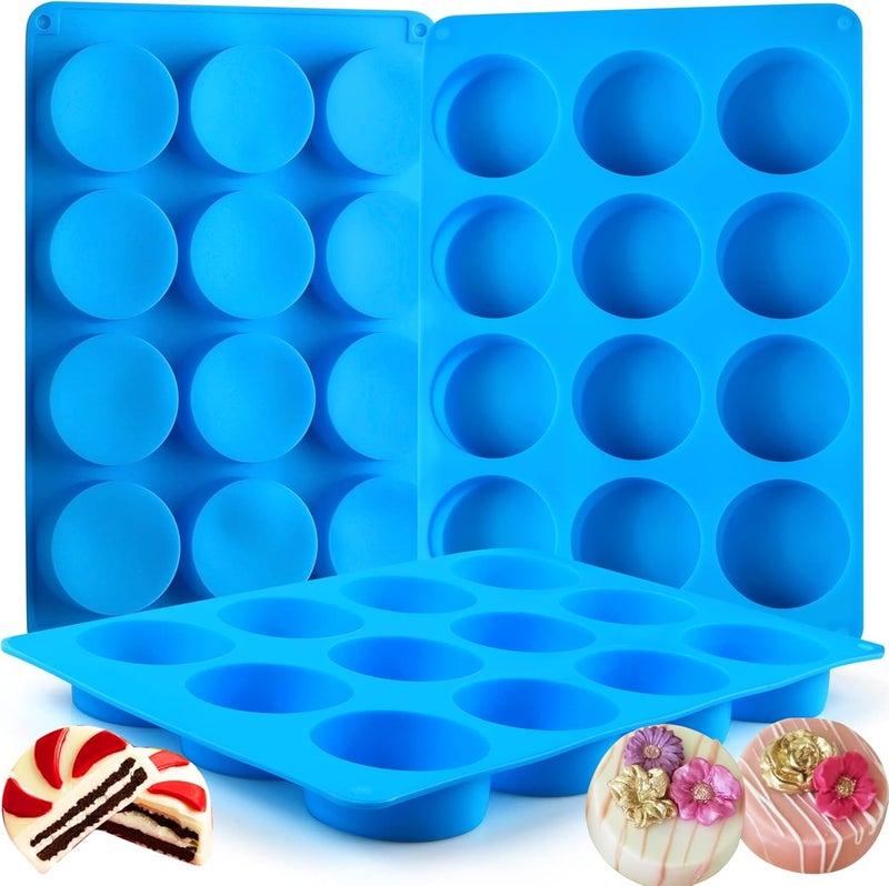 Sidosir 3Pcs Oreo Cookie Chocolate Silicone Mold, 12-Cavity Round Cylinder Oreo Chocolate Cover Molds for Candy, Silicone Baking Molds for Mini Cakes, Jelly - Image 1