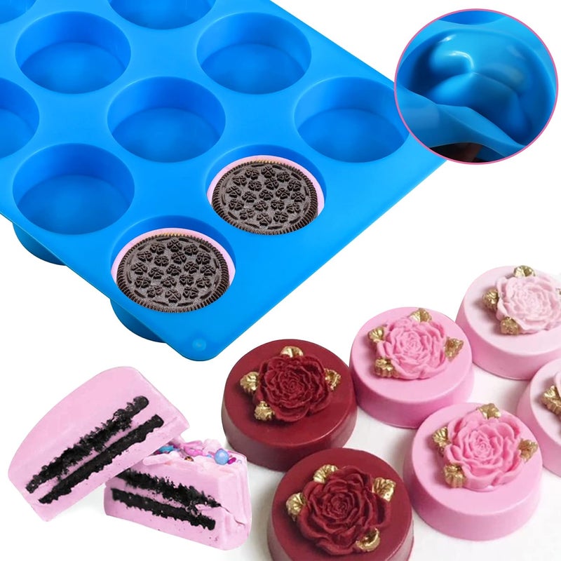 Sidosir 3Pcs Oreo Cookie Chocolate Silicone Mold, 12-Cavity Round Cylinder Oreo Chocolate Cover Molds for Candy, Silicone Baking Molds for Mini Cakes, Jelly - Image 4