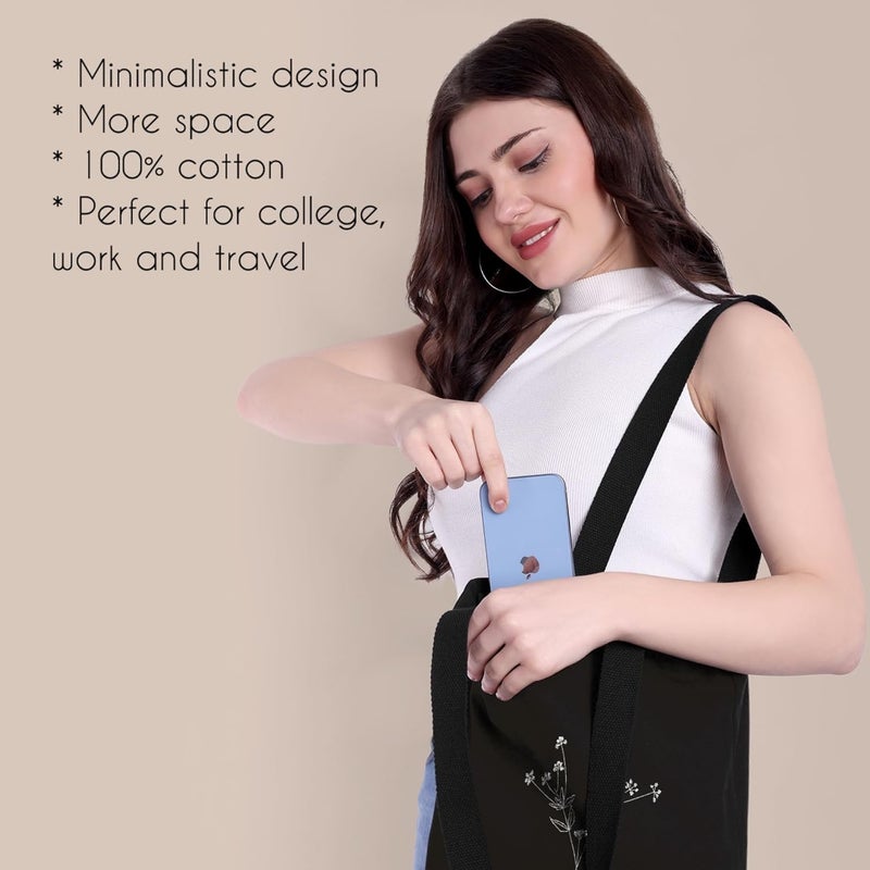 Ecotribe Fashionable Design Tote Bags Women Shoulder Bag-Printed Silhoutte Cotton Bag-Zipper-Ecofriendly Travel Bag-Pack of 1 - Image 4