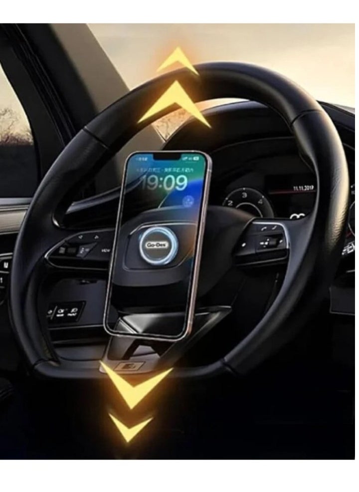 360-Degree Rotating Magnetic Steering Wheel Car Phone Holder – Secure Mount for iPhone, Android & More
