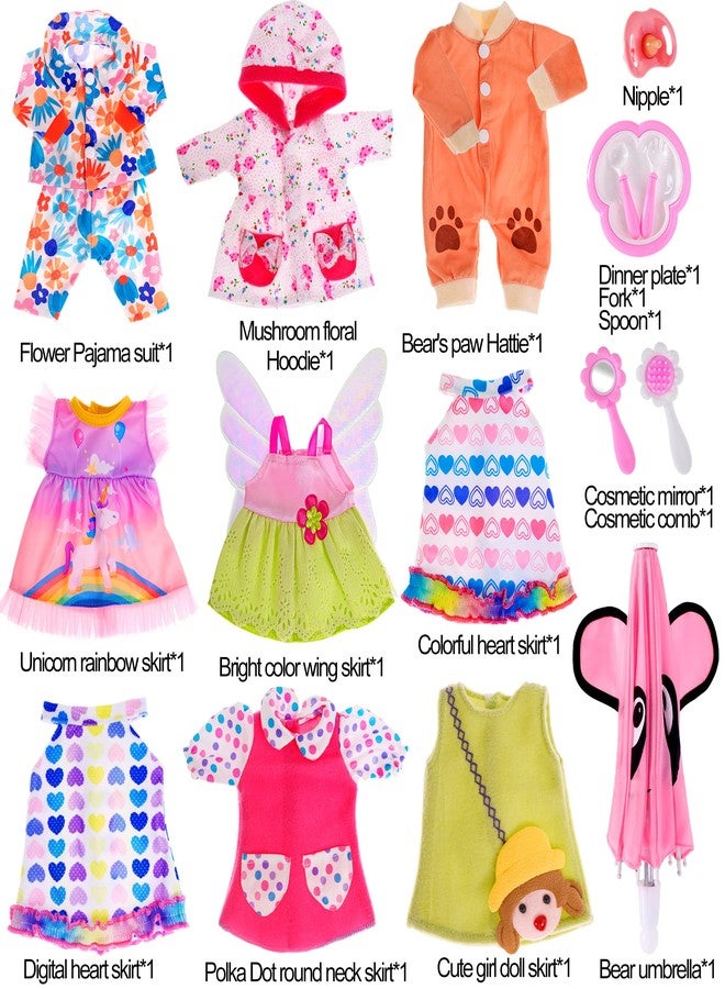 Ebuddy Baby Doll Clothes & Accessories - 16 Pack with 12 & 14 Inch Doll Sizes - Image 2