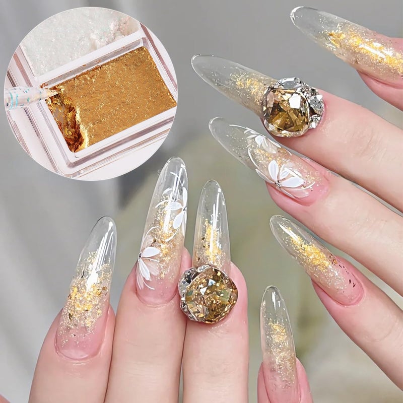 Fcozpjk Metallic Nail Art Glitter Set, 6 Colors Gold Flakes for Nails, Mud Texture, Gold Leaf Chameleon Chrome Flakes, Golden Foils Nail Art Decoration, Professional Manicure Supplies - Image 5