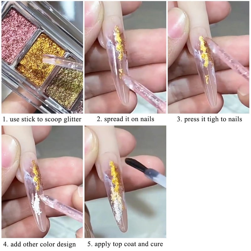 Fcozpjk Metallic Nail Art Glitter Set, 6 Colors Gold Flakes for Nails, Mud Texture, Gold Leaf Chameleon Chrome Flakes, Golden Foils Nail Art Decoration, Professional Manicure Supplies - Image 4