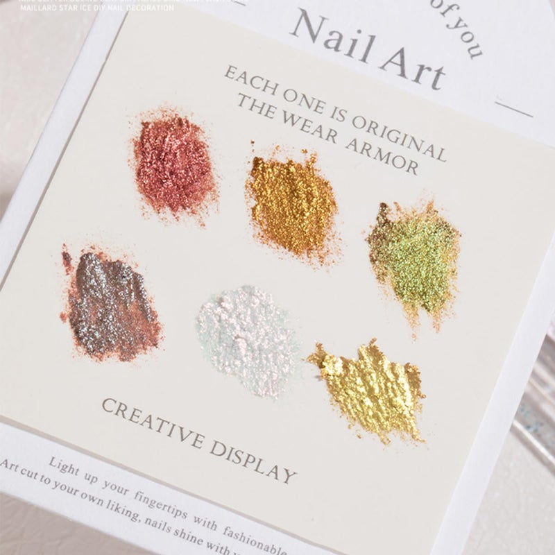 Fcozpjk Metallic Nail Art Glitter Set, 6 Colors Gold Flakes for Nails, Mud Texture, Gold Leaf Chameleon Chrome Flakes, Golden Foils Nail Art Decoration, Professional Manicure Supplies - Image 2