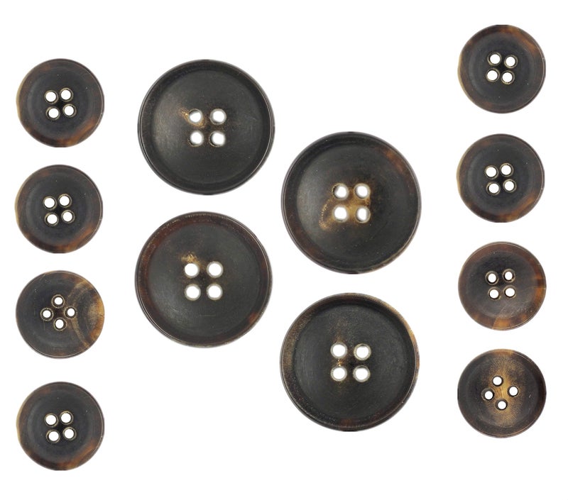Bezelry Dark Brown Genuine Horn Blazer Button Set. 4 Pcs of 23mm, 8 Pcs of 15mm - Image 1