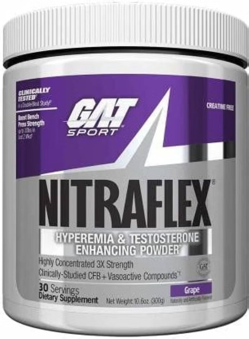 GAT NITRAFLEX Pre-Workout Powder Grape 300g 30 Servings Energy Pump Strength - Image 2